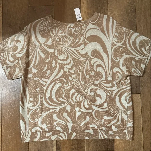 Talbots Tan White Metallic Swirl Print Knit Top Sz XL NWT - Picture 2 of 5